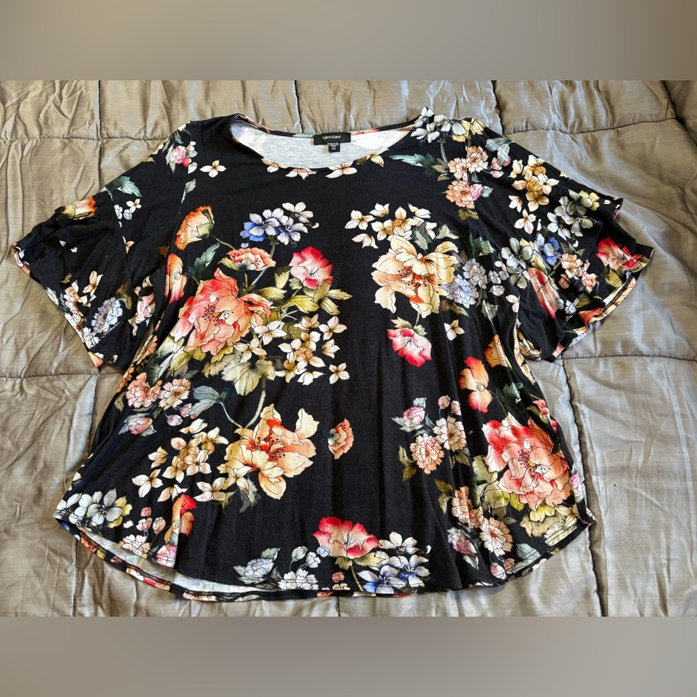 Karen Kane Black Floral Blouse